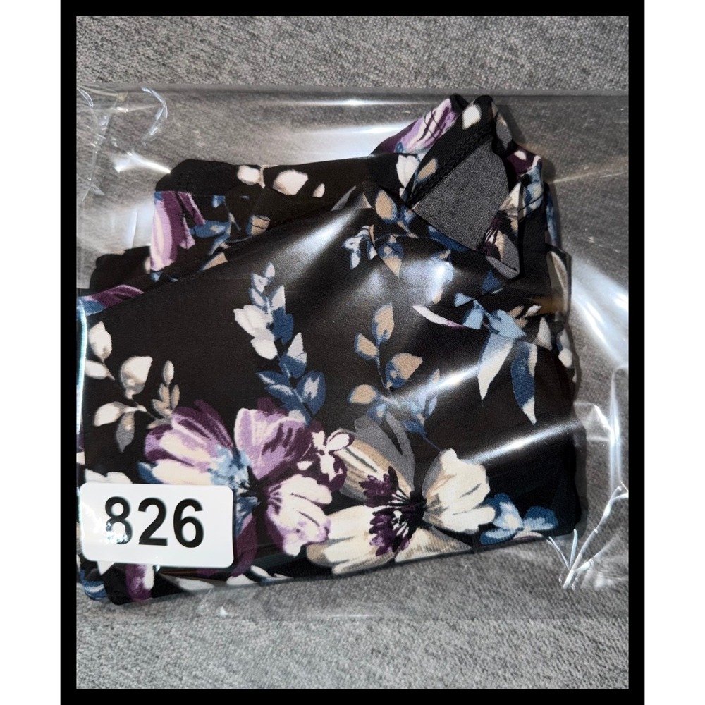 White House Black Market Floral Top Women Medium Black Purple Short Sleeve Blous - Picture 6 of 6